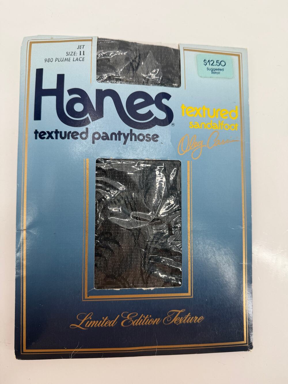Hanes Vintage Textured Pantyhose Plume Lace Jet Black New Old Stock Size II